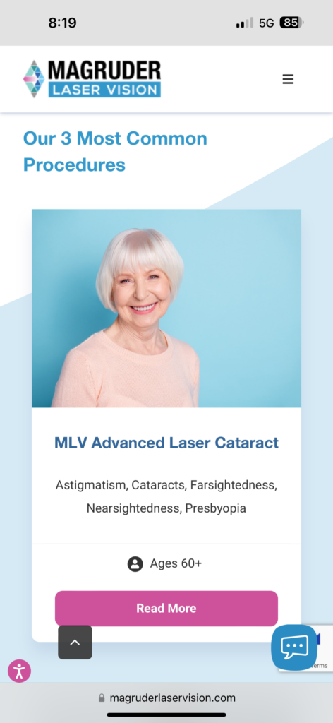 Cataract surgery website page