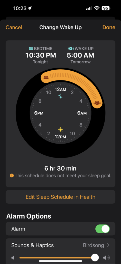 Apple alarm clock setting