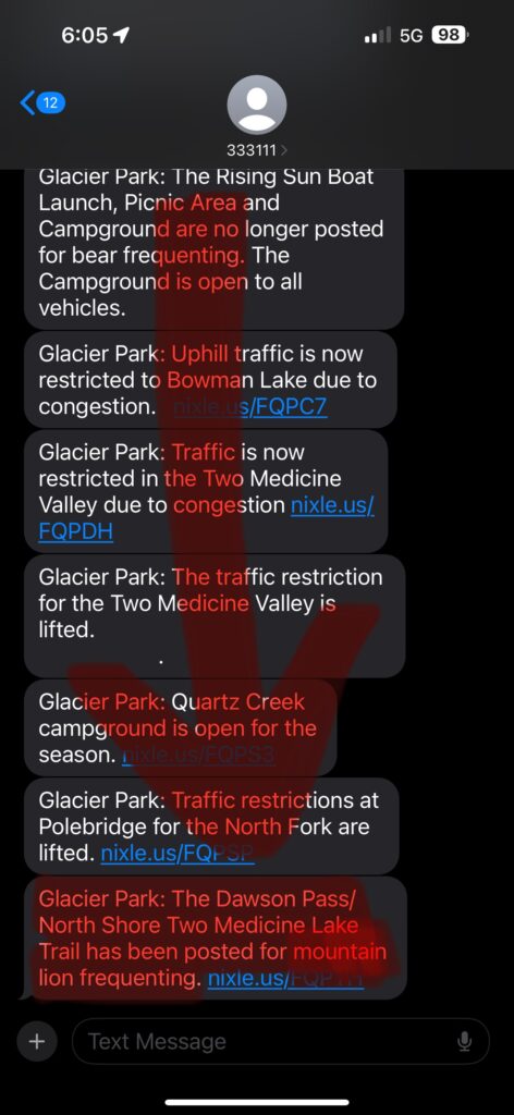 National park trail text updates