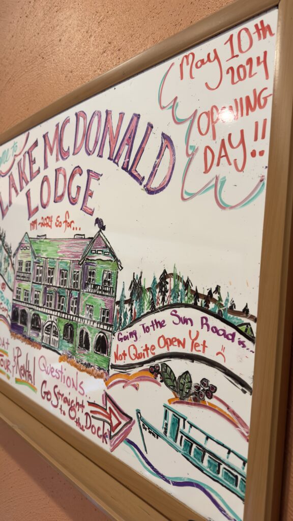 Whiteboard with a drawing of a national park Lodge