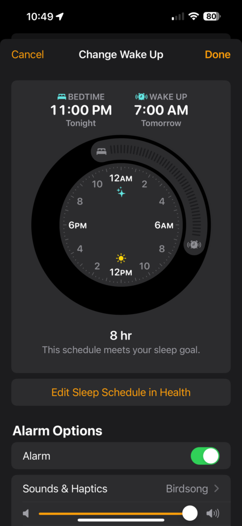 Apple iPhone alarm app screenshot