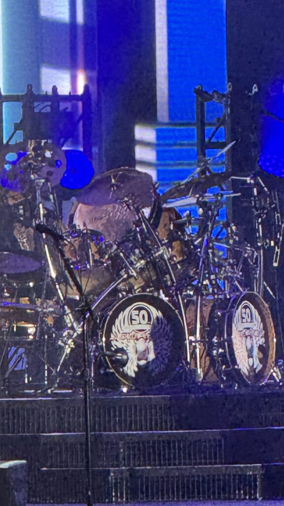 The band Journey drum set on stage