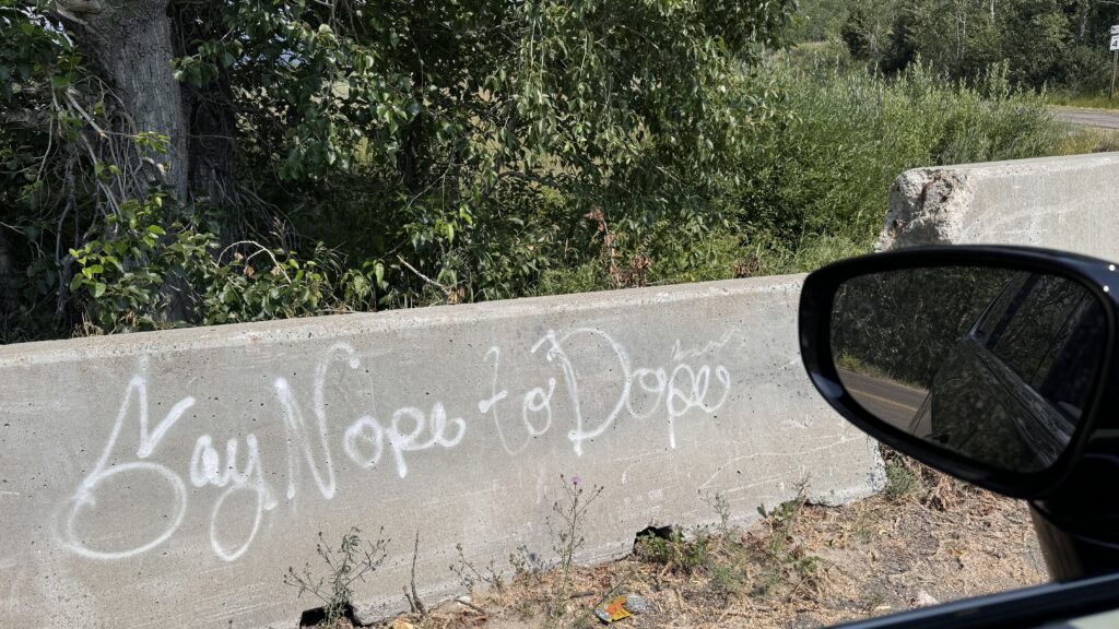 Graffiti on a concrete road barrier