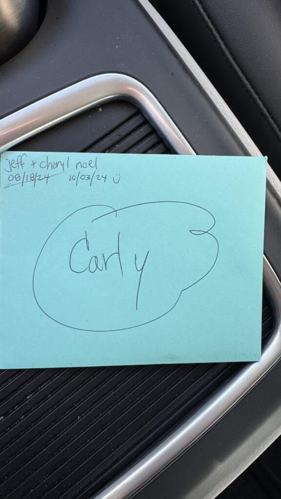 Blue notecard hand-addressed