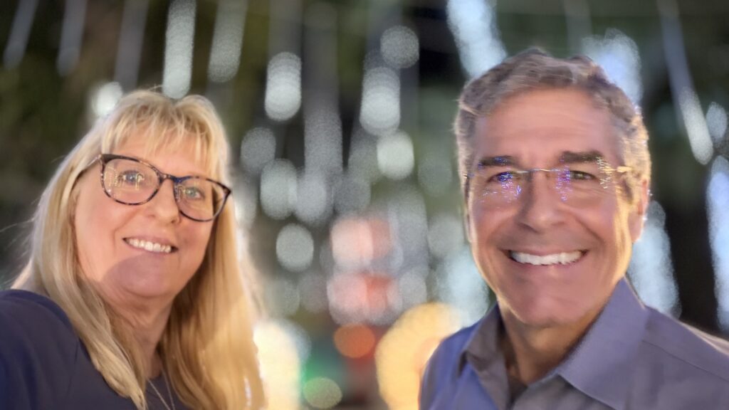 Honeymoon couple at beach resort at Christmas 